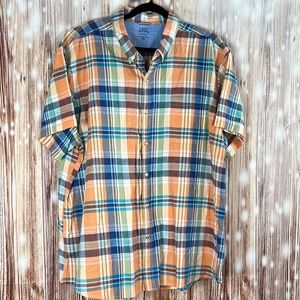 Men’s Izod Saltwater Short Sleeved Plaid Button Up Shirt XXL